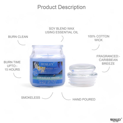Set of 3 Hosley® Caribbean Breeze  Highly Fragranced Jar Candles, 2.65 Oz wax each