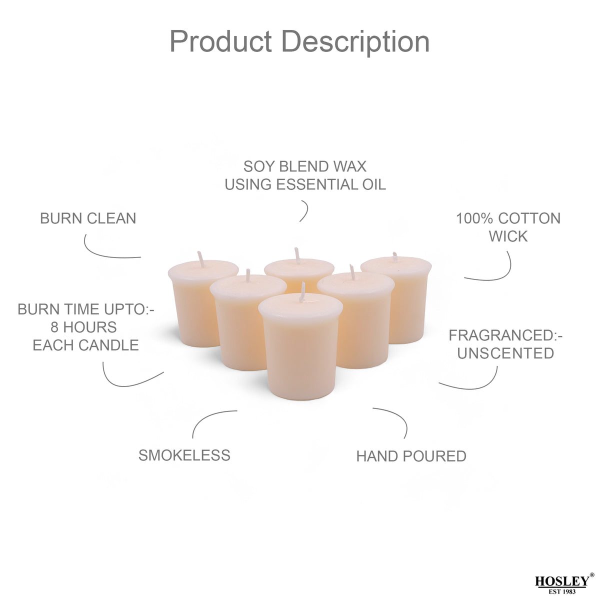 Set of 6 Hosley® 15 Hours Burn Time Each Unscented Votive Candles