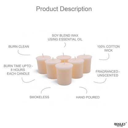 Set of 6 Hosley® 15 Hours Burn Time Each Unscented Votive Candles