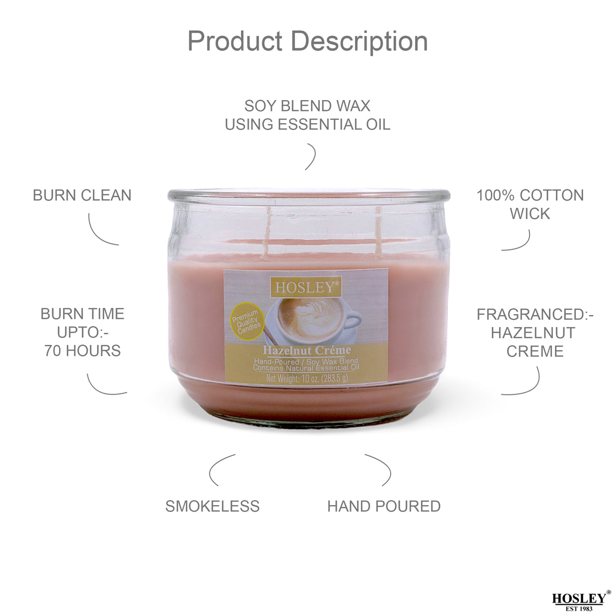 Hosley® Hazelnut Creme Highly Fragranced, 2 Wick, 10 Oz wax, Jar Candle