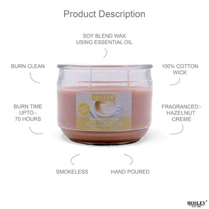 Hosley® Hazelnut Creme Highly Fragranced, 2 Wick, 10 Oz wax, Jar Candle