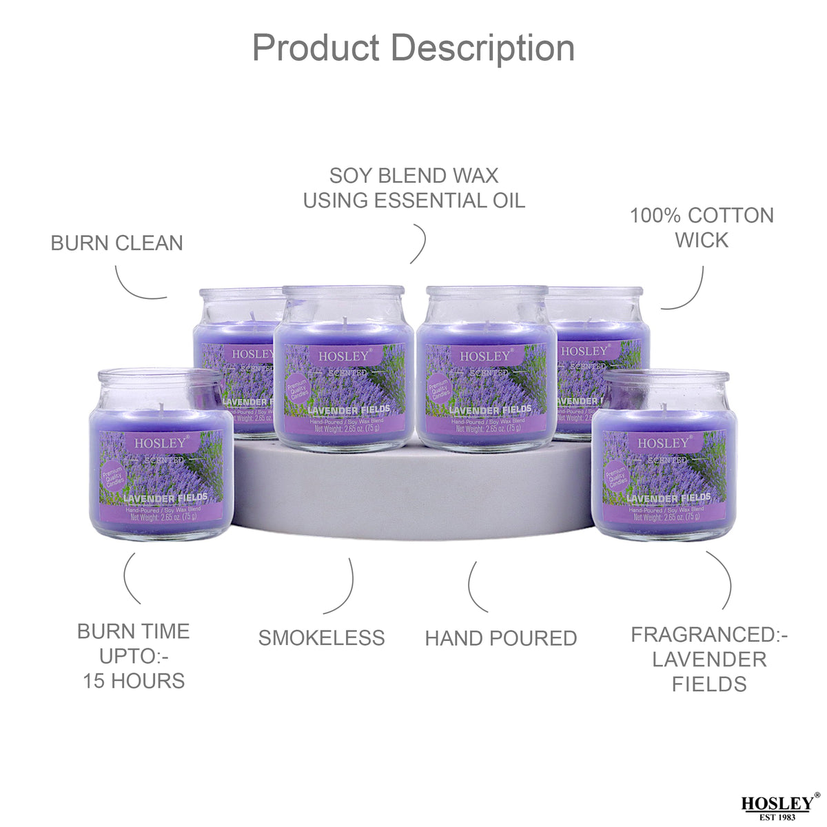 Hosley® Lavender Fields Jar Candles - Set of 6