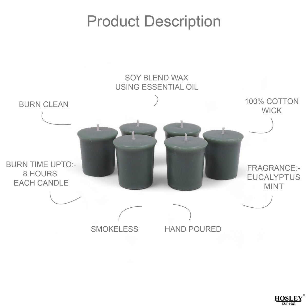 Set of 6 Hosley® 15 Hour Burn Time Each, Eucalyptus Mint Highly Fragranced  Votive Candles