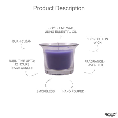 Hosley Highly Fragranced Lavender Filled Votive Glass Candle Holder - Pack of 6, Purple