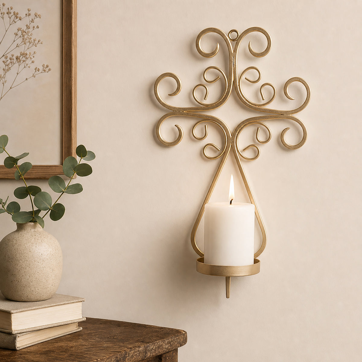Gold Metal Wall Candle Holder