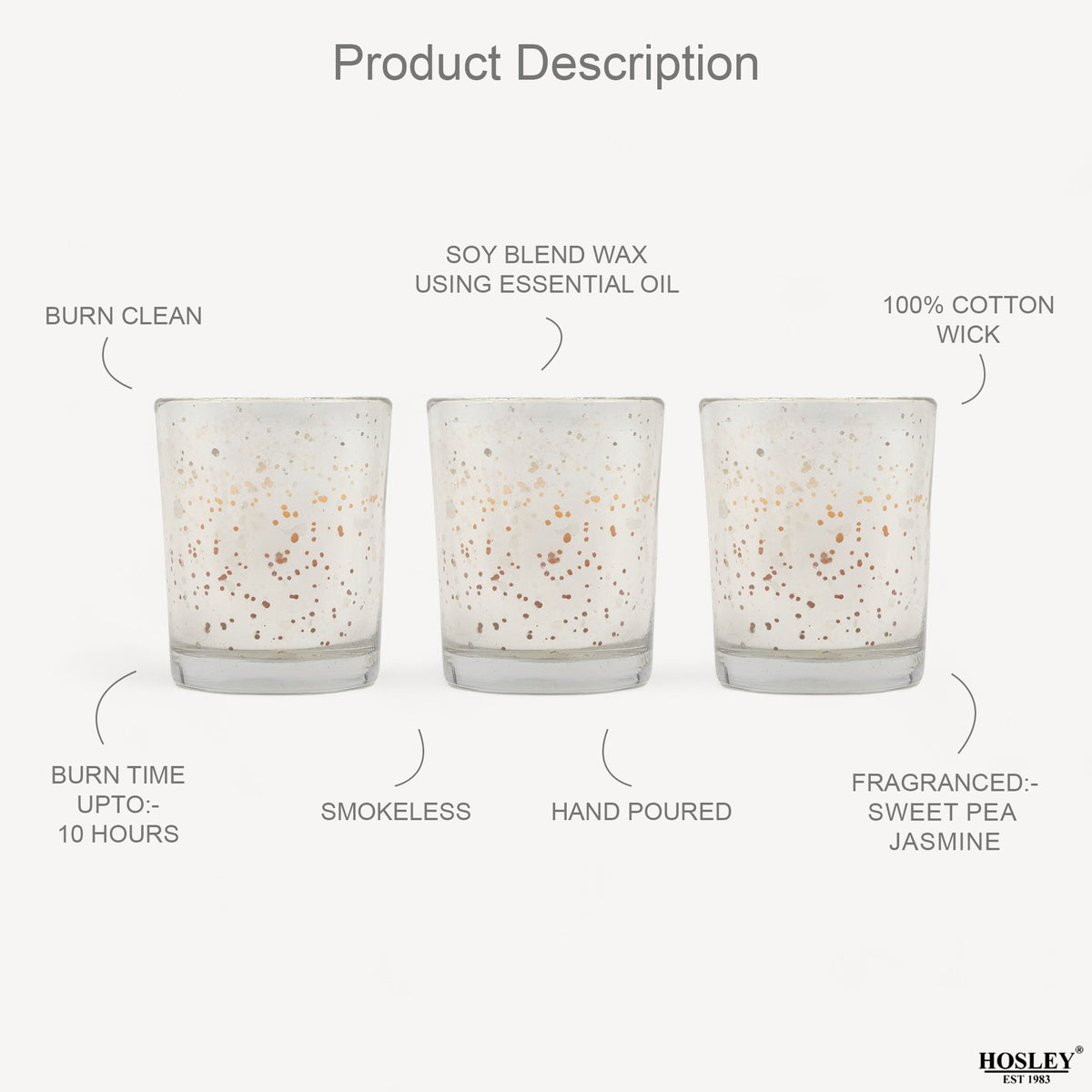 Hosley Set 3 Fragrance Metallic Silver Glass Candle