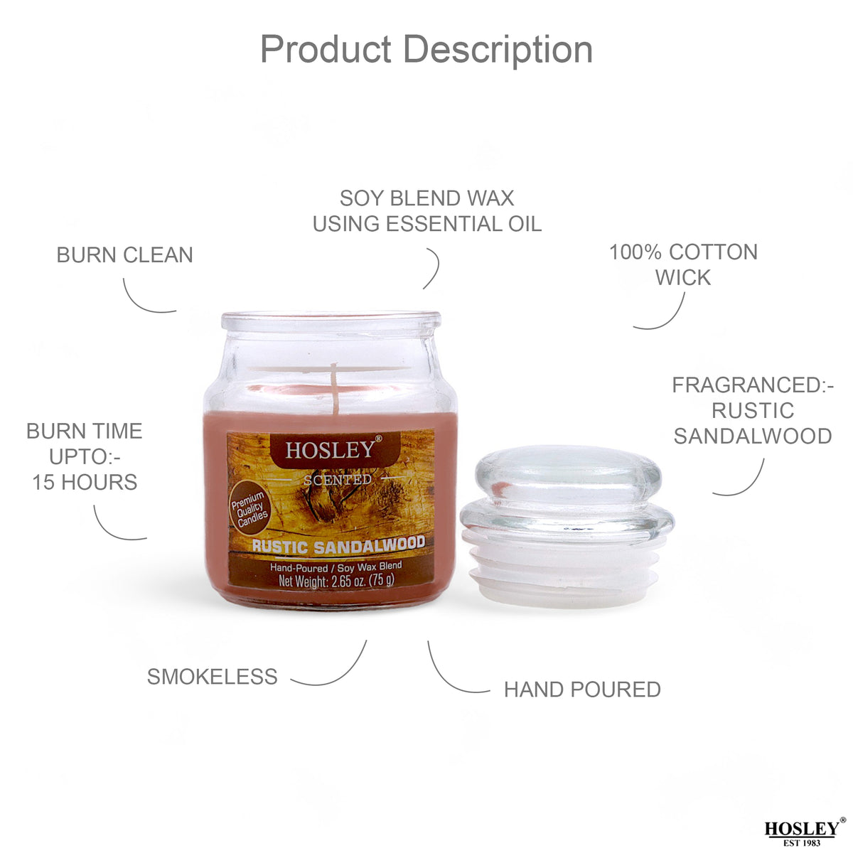 Hosley Rustic Sandalwood Fragranced Jar Candles – Set of 3, 2.65 Oz Each