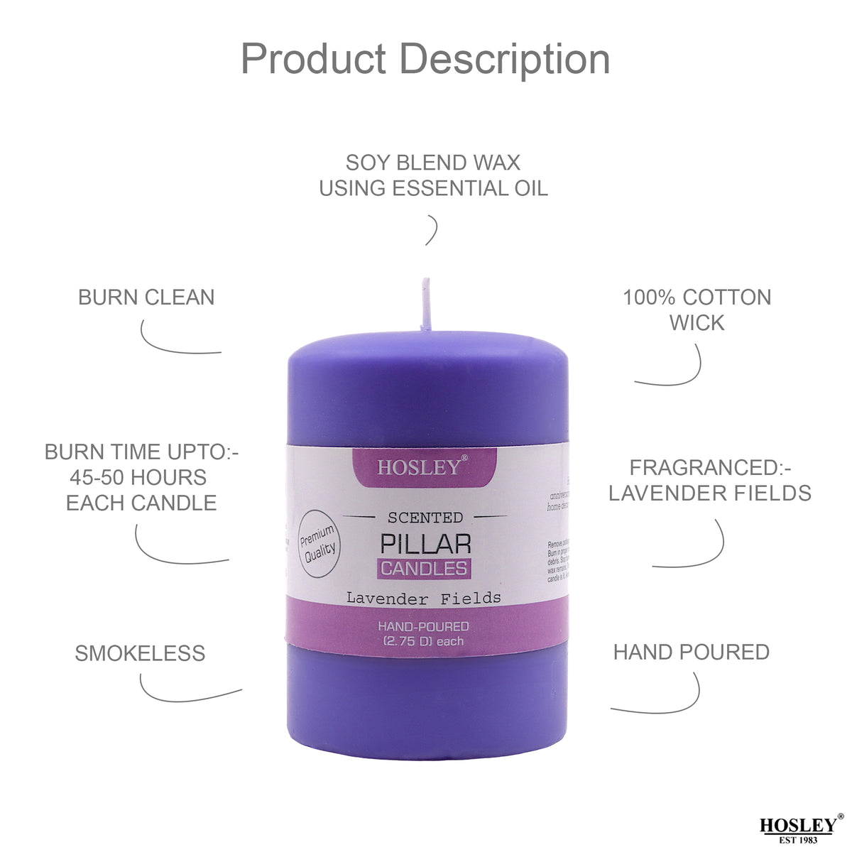 Hosley® Lavender Fields Highly Fragranced 4inch Pillar Candle