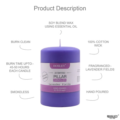 Hosley® Lavender Fields Highly Fragranced 4inch Pillar Candle