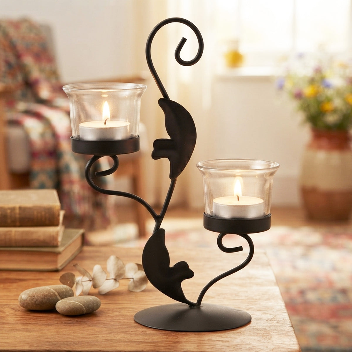 Hosley Decorative Tealight Holder with 2 Clear Glasses