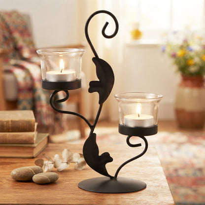 Hosley Decorative Tealight Holder with 2 Clear Glasses