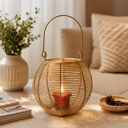 Hosley Tealight Candle Holders, Metal Wire Lantern Candle Holder, Gold, Pack of 1