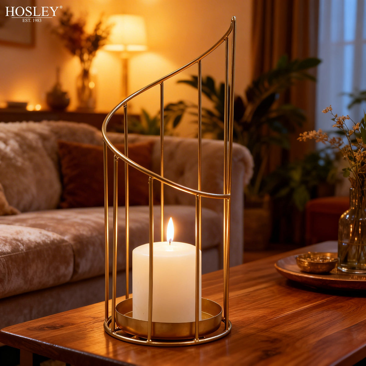 Hosley Metal Pillar Candle Holders with 3 inch Pillar Candle, Pack of 1
