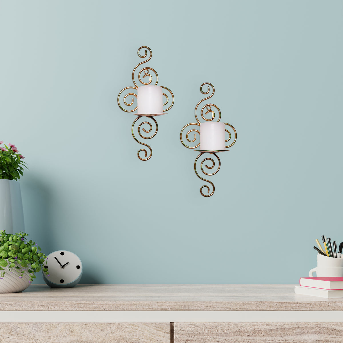 Hosley® Wall Candle Scone, Set of 2 Elegant Swirling Iron Hanging Wall Mounted Decorative Candle Holder For Home Decoration
