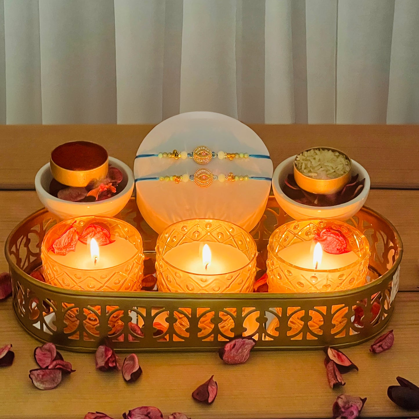 HOSLEY Set of 3 Gold Glass Candles | Rakhi Gift Set