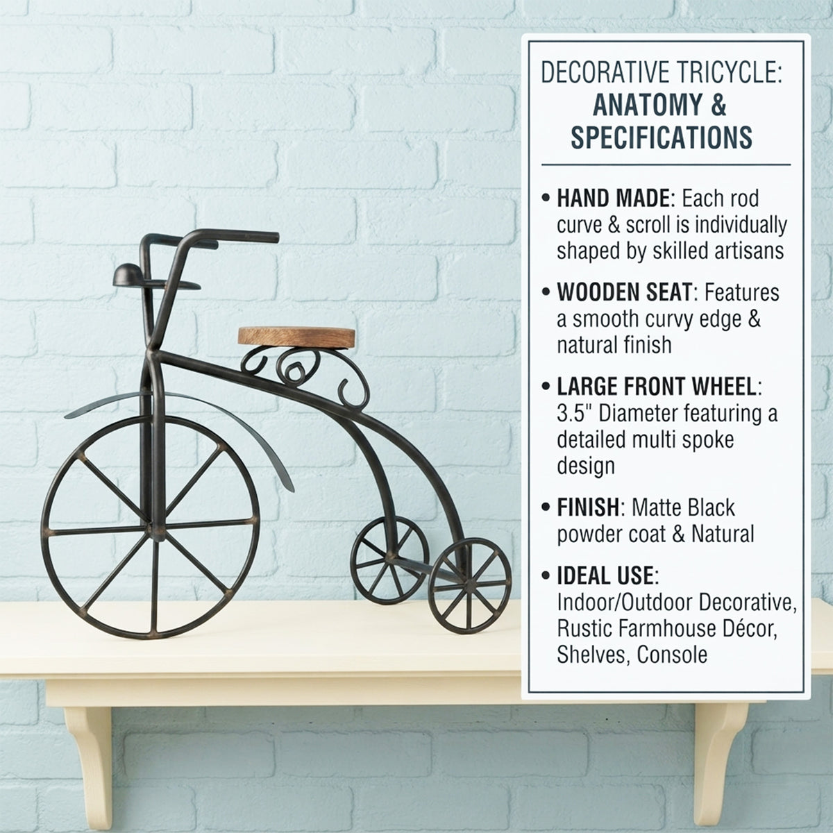 Hosley Decorative Metal Bicycle Showpiece, 5.25" High Black, Pack of 1