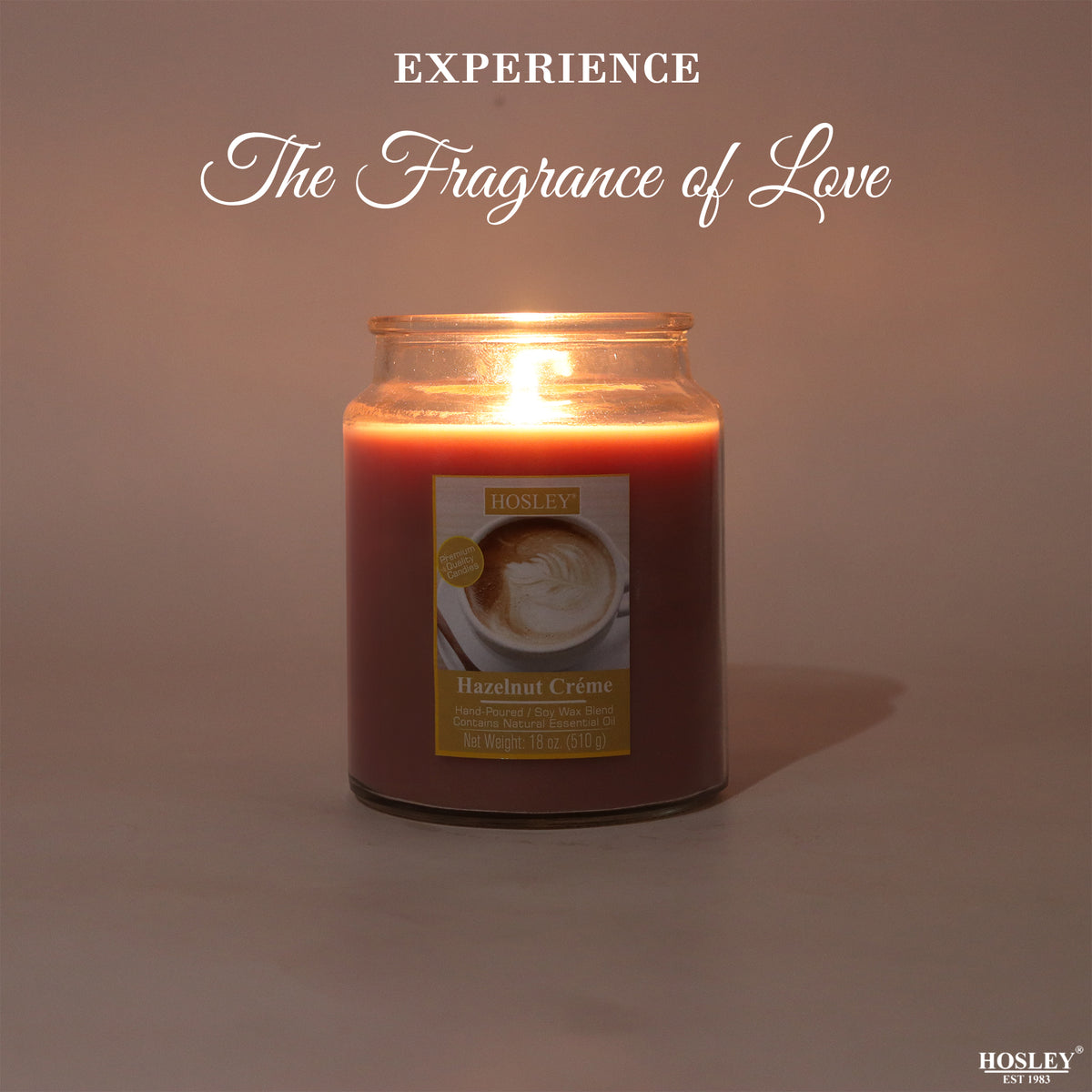 Hosley® Hazelnut Crème Highly Fragranced, 18 Oz wax, Large Jar Candle