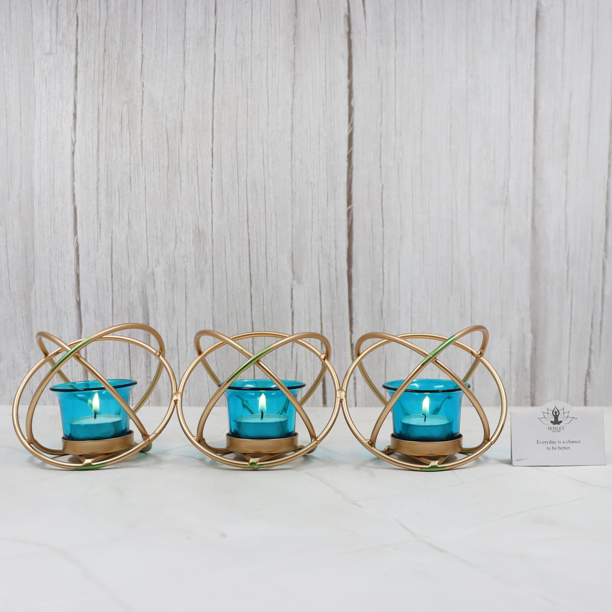 Hosley Iron Tealight Holder with Blue Glass Cup
