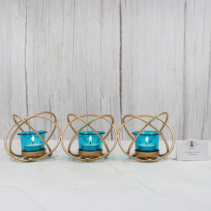 Hosley Iron Tealight Holder with Blue Glass Cup