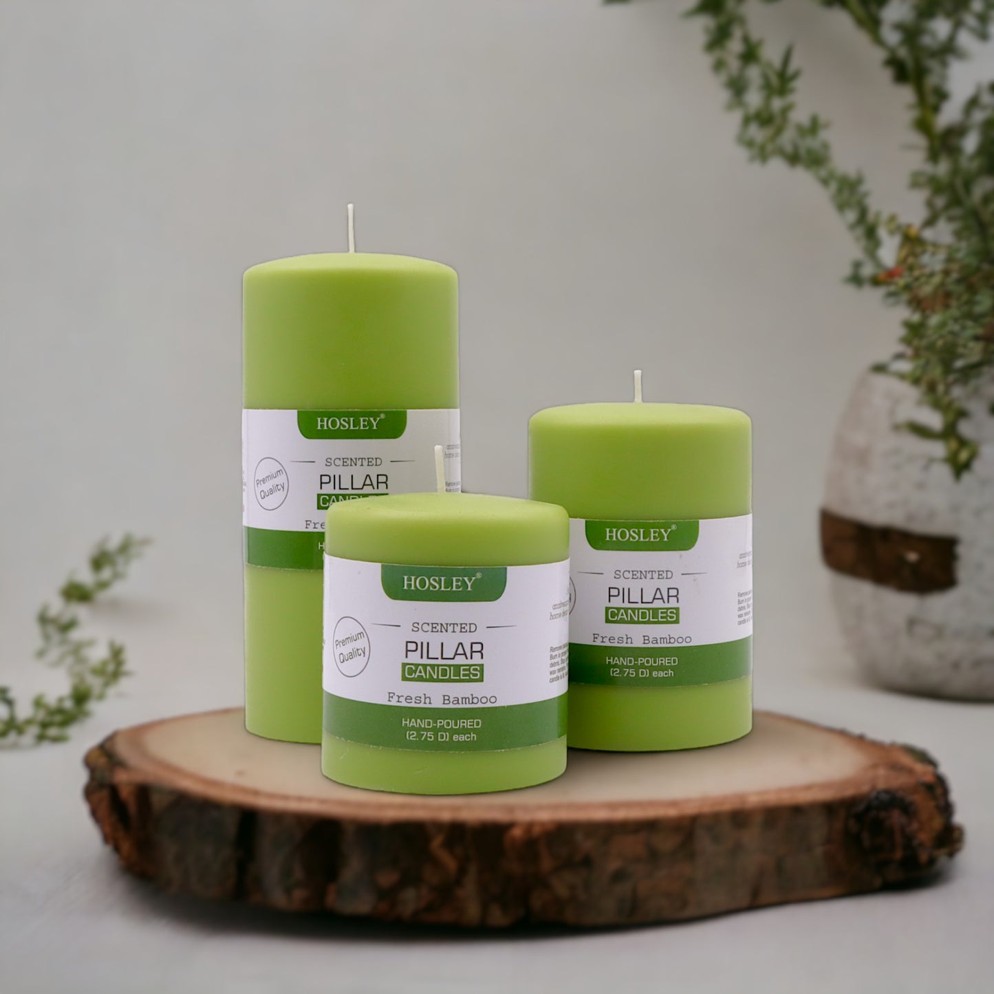 Hosley® Fresh Bamboo Fragrance Pillar Candles - Set Of 3