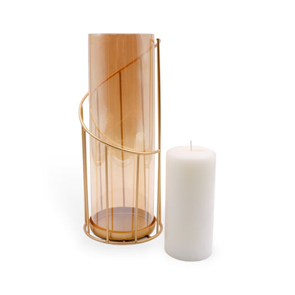 HOSLEY Metal Glass Pillar Candle Holder, Gold, 12 Inch