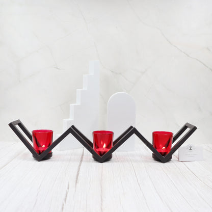 Hosley 3 Cup Decorative Tealight Holder with Red Glass