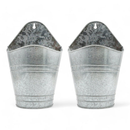 HOSLEY Metal Galvanized Wall Planters, Pack of 2, Silver