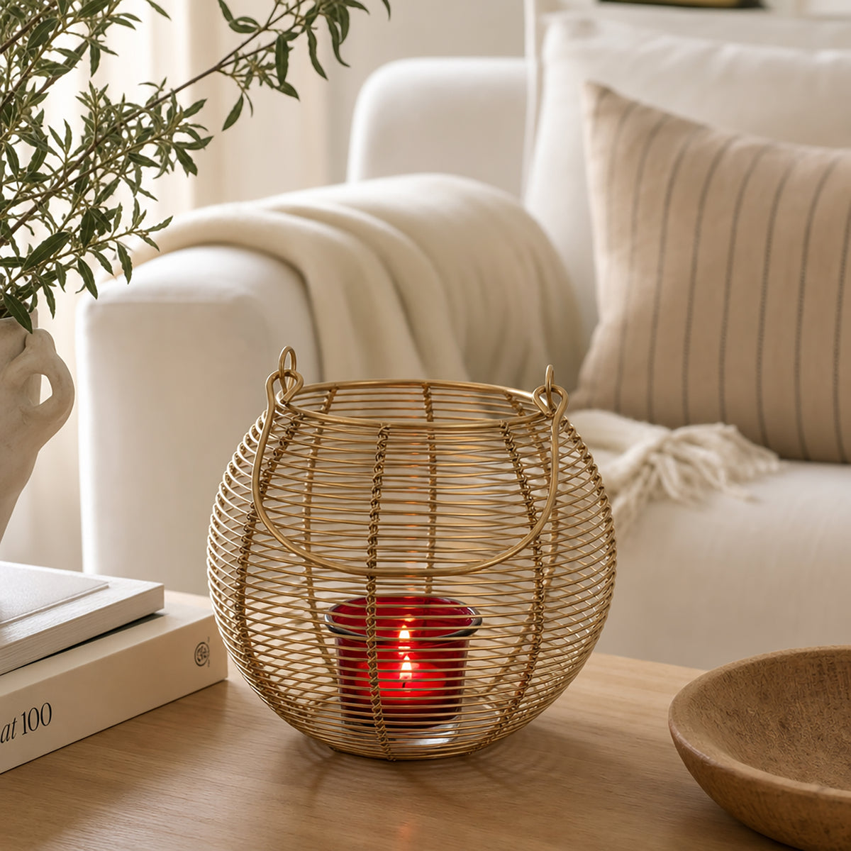 Hosley Tealight Candle Holders, Metal Wire Lantern Candle Holder, Gold, Pack of 1