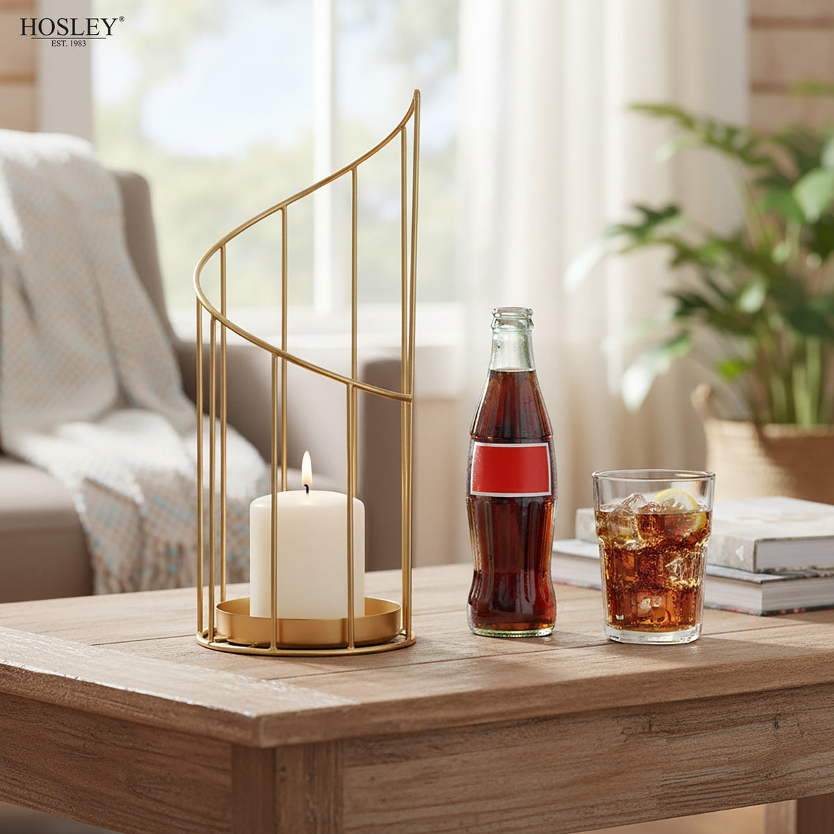 Hosley Metal Pillar Candle Holders with 3 inch Pillar Candle, Pack of 1