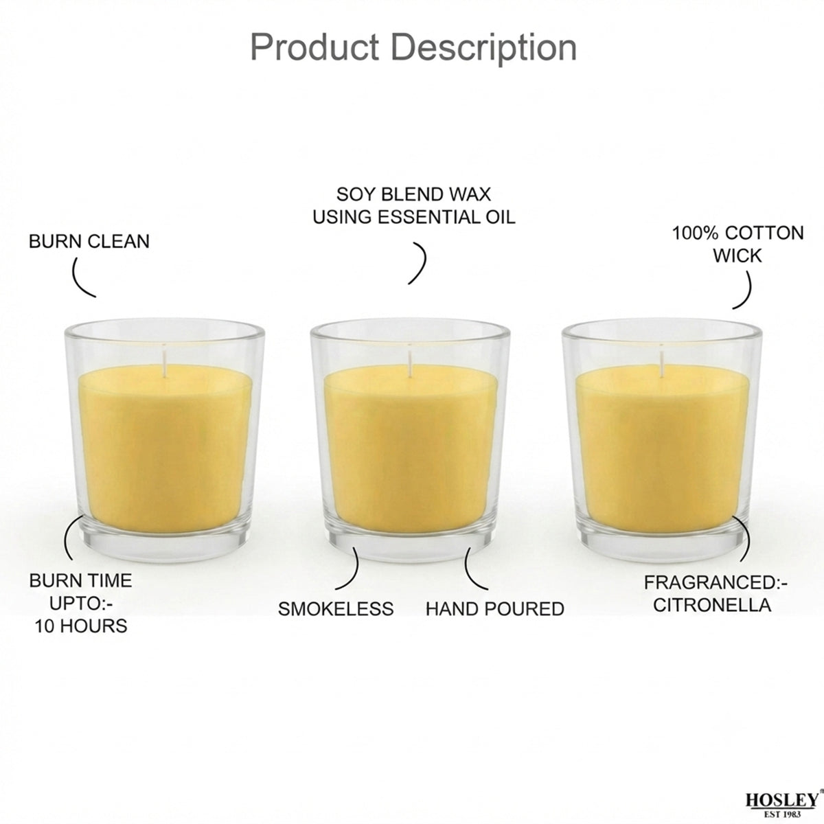 Hosley Set of 8 Highly Fragranced Citronella Candles