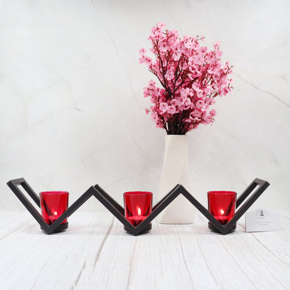 Hosley 3 Cup Decorative Tealight Holder with Red Glass