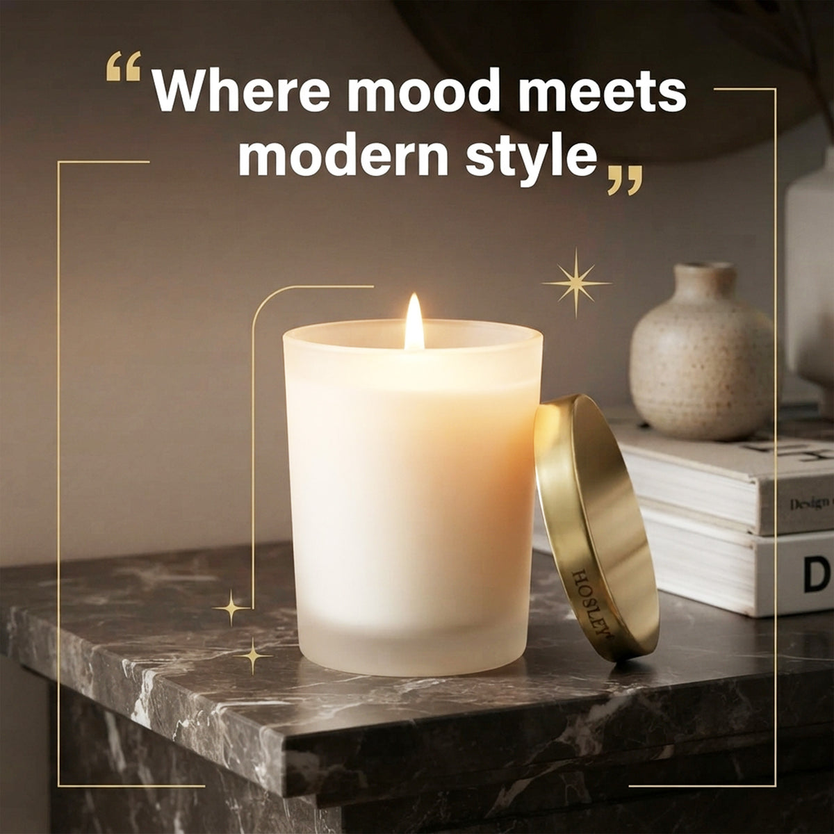HOSLEY Unscented Wax Candle with Frosted Glass Jar