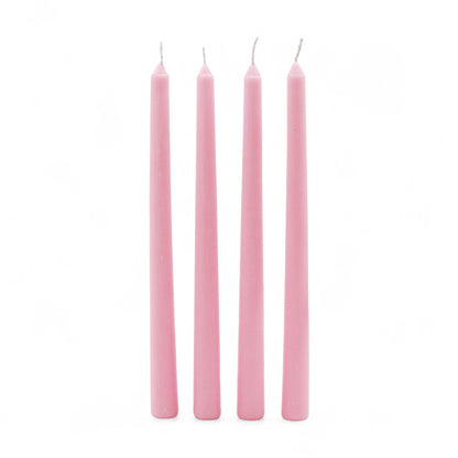 HOSLEY Pack of 4 Rose Fragrance Taper Candles|10 Inch Long|Dinner Candles|Smokeless & Dripless|Celebration Candles|Long Burning|Perfect for Home Decor, Lighting|Burn Time 9 Hours| Baby Pink