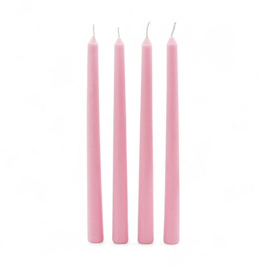 HOSLEY Pack of 4 Rose Fragrance Taper Candles|10 Inch Long|Dinner Candles|Smokeless & Dripless|Celebration Candles|Long Burning|Perfect for Home Decor, Lighting|Burn Time 9 Hours| Baby Pink