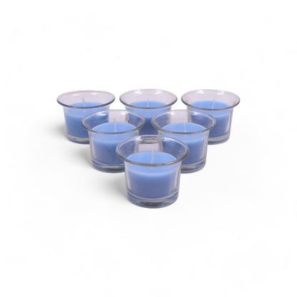 Hosley Highly Fragranced Carribean Breeze Filled Votive Glass Decoration Candles - Pack of 6, Blue