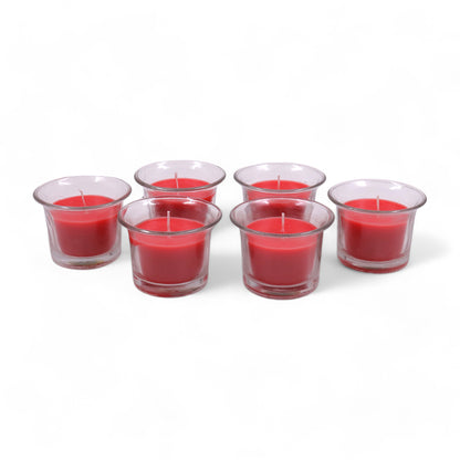 Hosley Highly Fragranced Apple Cinamon Filled Votive Glass Decoration Candles - Pack of 6, Red