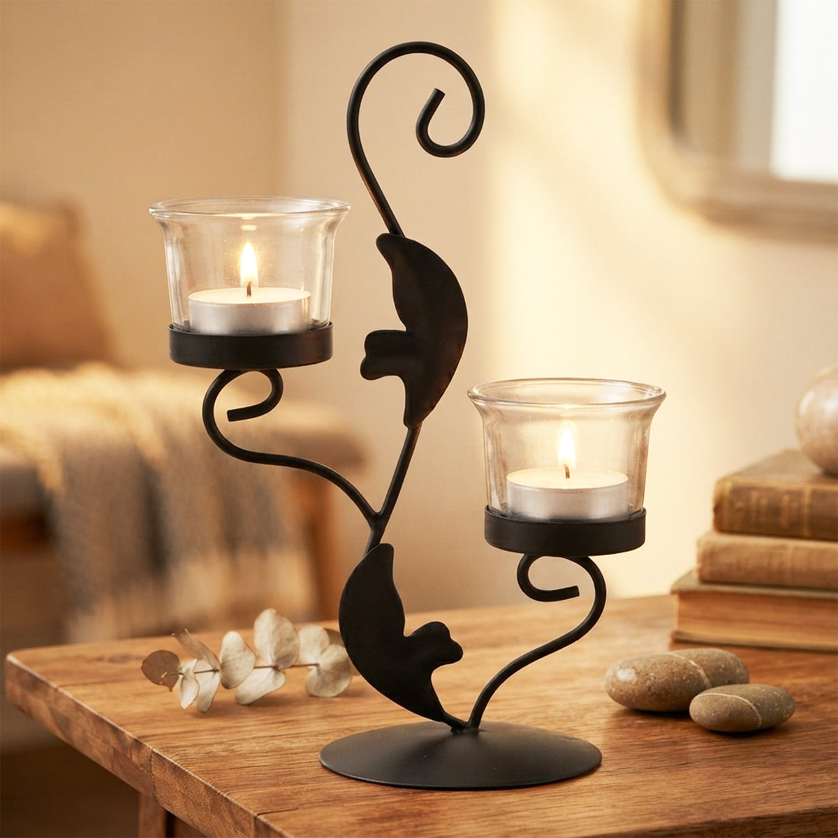 Hosley Decorative Tealight Holder with 2 Clear Glasses