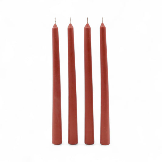 HOSLEY Pack of 4 Rustic Sandalwood Fragrance Taper Candles 10 Inch Long|Dinner Candles|Smokeless & Dripless|Celebration Candles|Long Burning|Perfect for Home Decor, Lighting|Burn Time 9 Hours| Brown
