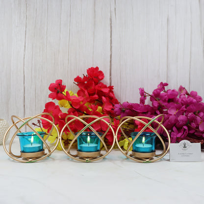Hosley Iron Tealight Holder with Blue Glass Cup