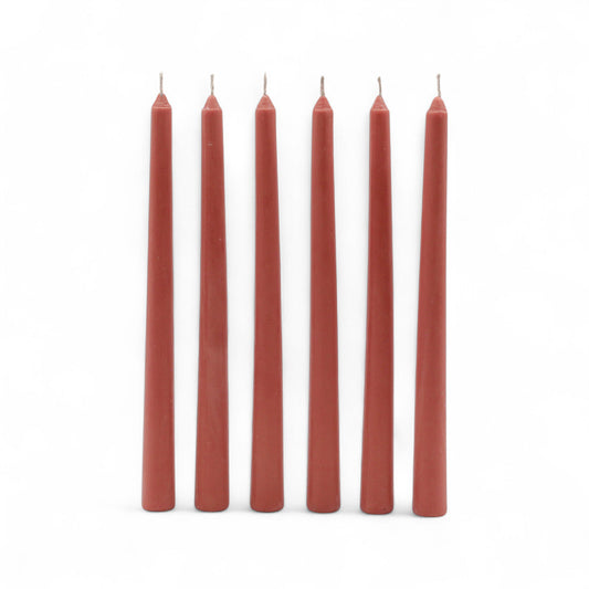 HOSLEY Pack of 6 Rustic Sandalwood Fragrance Taper Candles 10 Inch Long|Dinner Candles|Smokeless & Dripless|Celebration Candles|Long Burning|Perfect for Home Decor, Lighting|Burn Time 9 Hours| Brown