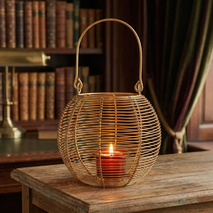 Hosley Tealight Candle Holders, Metal Wire Lantern Candle Holder, Gold, Pack of 1