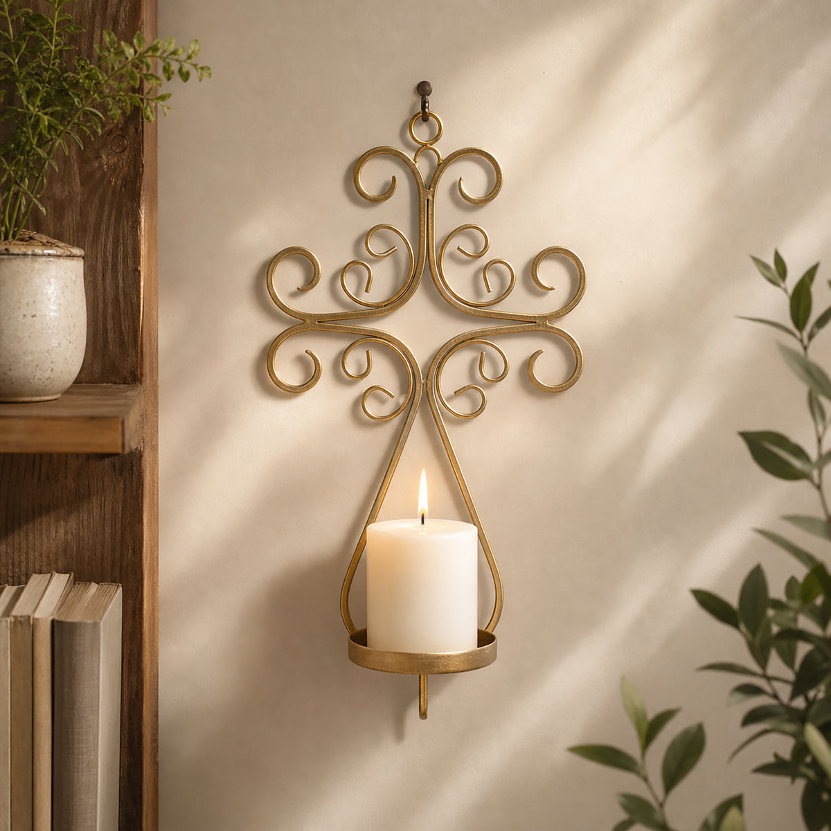 Gold Metal Wall Candle Holder