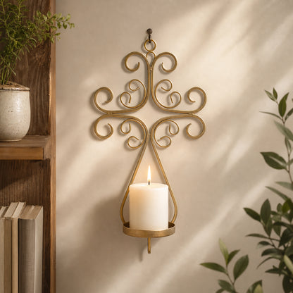 Gold Metal Wall Candle Holder