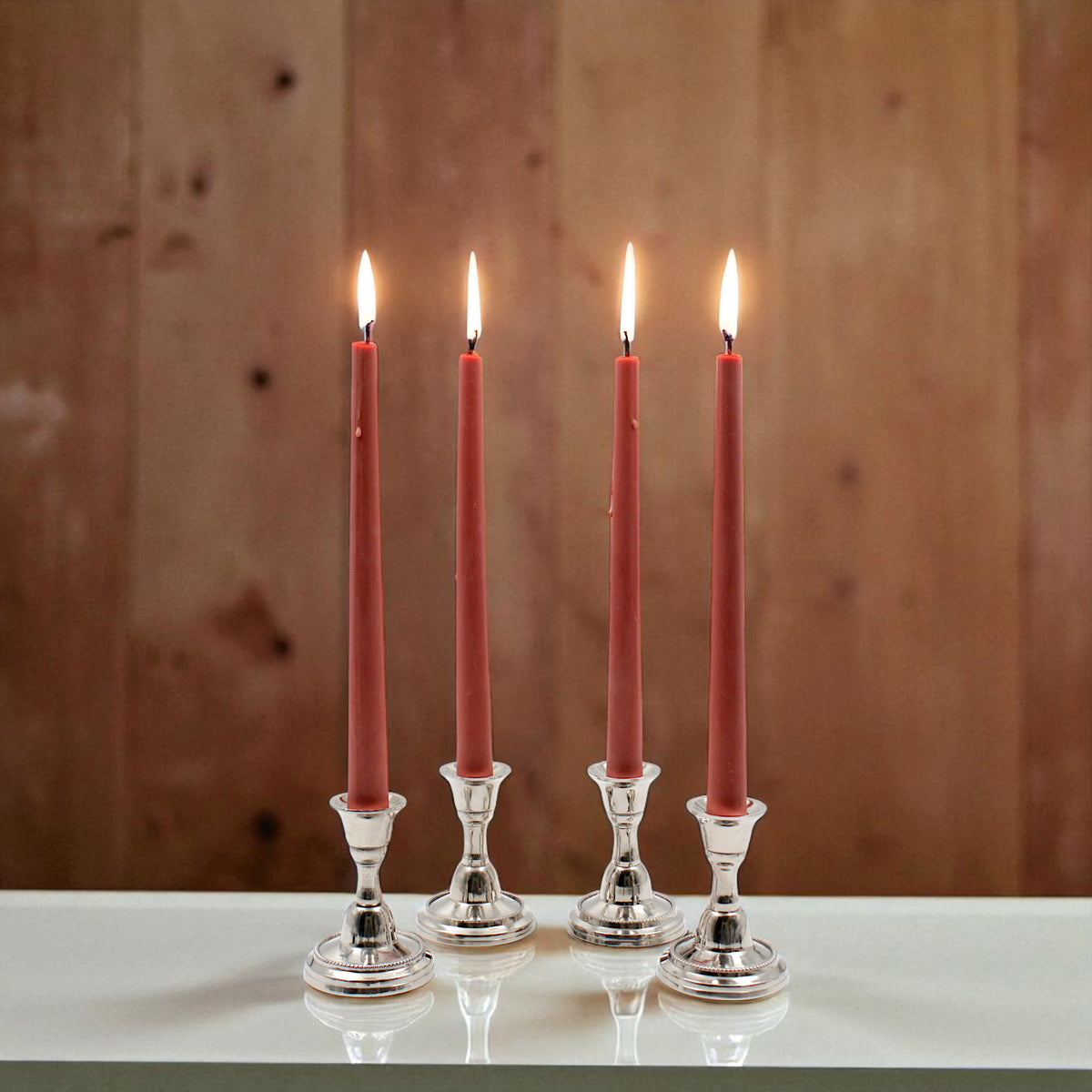 HOSLEY Pack of 4 Rustic Sandalwood Fragrance Taper Candles 10 Inch Long|Dinner Candles|Smokeless & Dripless|Celebration Candles|Long Burning|Perfect for Home Decor, Lighting|Burn Time 9 Hours| Brown