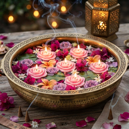Hosley Rose Scented Floating Candles for Decoration, set of 6