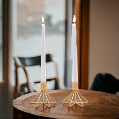 HOSLEY Metal Taper Candle Holders with 4 Taper Candles, Pack of 2, Gold