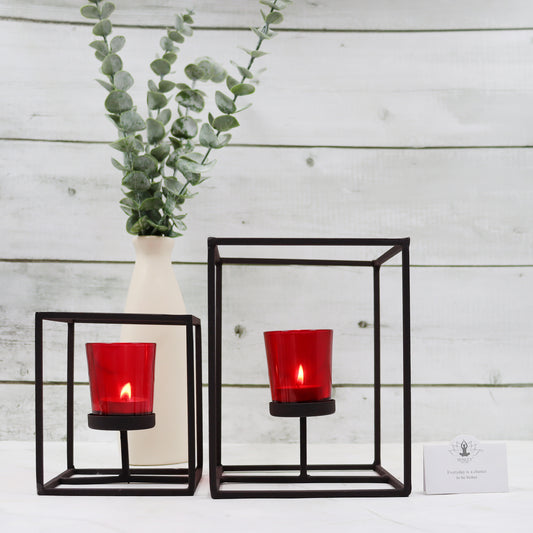 Hosley Pack of 2 Decorative Tealight Holders with Red Glass