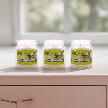 Set of 3 Hosley®  Sweet Pea Jasmine Highly Fragranced Jar Candles 2.65 Oz wax each