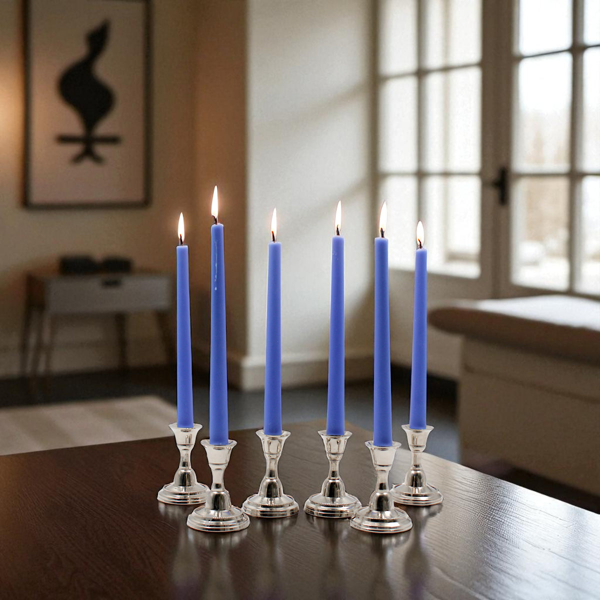 HOSLEY Pack of 6 Blue Taper Candles Long Candles|10 Inch Long|Dinner Candles|Smokeless & Dripless|Celebration Candles|Long Burning|Perfect for Home Decor, Lighting|Burn Time 9 Hours| Unscented