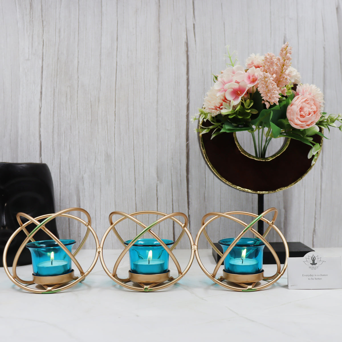 Hosley Iron Tealight Holder with Blue Glass Cup